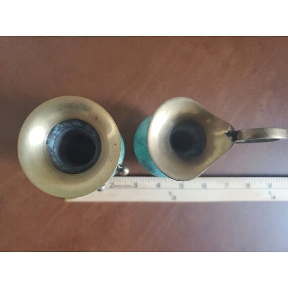 Vintage Solid Brass & Enamel Blue Mini Vase & Pitcher Made In India‎ 5.5" - Picture 8 of 10